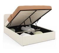 IDMarket - Lit Coffre Double Bradford avec tête de lit et sommier 140 x 190 cm Tissu Bouclette