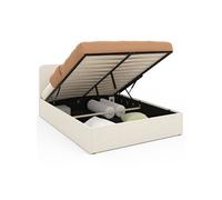 IDMarket Lit coffre double Bradford – Tête de lit & sommier 140 x 190 cm Tissu bouclette
