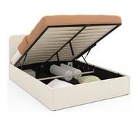 IDMarket Lit coffre double Bradford – Tête de lit & sommier 140 x 190 cm Tissu bouclette