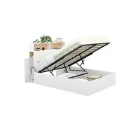 Lit Coffre Double Clyde Avec Tête De Lit + Rangements Et Sommier 140 X 190 Cm Blanc Et Façon Hêtre Blanc
