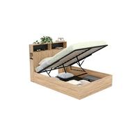 IDMarket - Lit Coffre Double Clyde avec tête de lit + rangements et sommier 140 x 190 cm façon hêtre et Noir