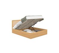 IDMarket Lit coffre double EDHEN – tête de lit cannage, sommier 140 x 190 cm, coloris bois