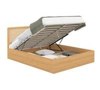 Lit coffre double EDHEN avec tête de lit cannage et sommier 140 x 190 cm coloris bois Bois G