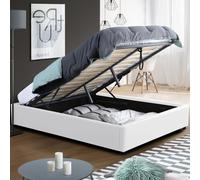 IDMarket – Lit coffre double Miami avec sommier 140 x 190 cm PVC blanc