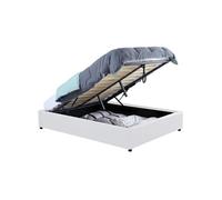 IDMarket – Lit coffre double Miami avec sommier 140 x 190 cm PVC blanc