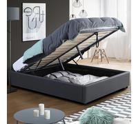 IDMarket - Lit coffre double Miami - Sommier 140 x 190 cm - PVC Gris