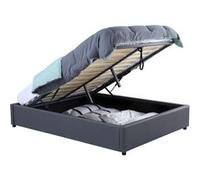 IDMarket - Lit coffre double Miami - Sommier 140 x 190 cm - PVC Gris