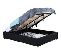 Lit Coffre Double Miami Avec Sommier 140 X 190 Cm Pvc Noir Noir