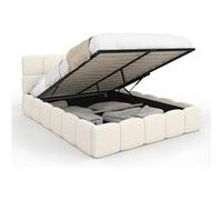 IDMarket - Lit Coffre Double Nuage avec tête de lit matelassée et sommier 140 x 190 cm Tissu Bouclette Blanc