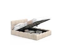 IDMARKET Lit coffre double NUAGE avec tête de lit matelassée et sommier 140 x 190 cm velours beige