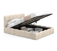 Lit coffre double NUAGE avec tête de lit matelassée et sommier 140 x 190 cm velours beige Beige G