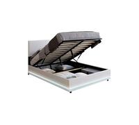 IDMarket Lit coffre double OWEN avec LED intégrées, tête de lit et sommier 140 x 190 PVC blanc
