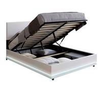 Lit coffre double OWEN avec LED intégrées + tête de lit et sommier 140 x 190 cm PVC blanc Blanc G