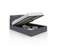 Lit coffre double PILOU avec tête de lit oreiller et sommier 140 x 190 cm tissu gris anthracite