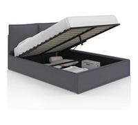 Lit coffre double PILOU avec tête de lit oreiller et sommier 140 x 190 cm tissu gris anthracite Gris anthracite