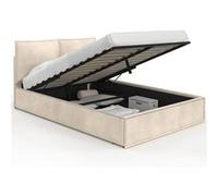 IDMarket - Lit Coffre Double Pilou avec tête de lit Oreiller et sommier 140 x 190 cm Velours Beige