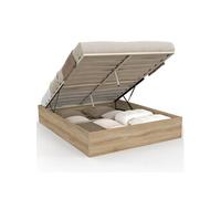 IDMarket - Lit Coffre Double SANDSIDE avec sommier 140 x 190 cm hêtre