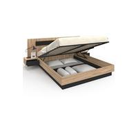 IDMARKET - Lit coffre double SANTA - sommier 160x200 cm - tête de lit intégrée - bois/noir