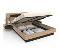 Lit coffre double SANTA avec tête de lit + tables de chevet intégrées et sommier