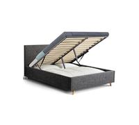 Lit coffre double scandinave LULEA avec tête de lit et sommier 140 x 190 cm tissu gris anthracite