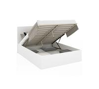IDMarket – Lit coffre double Seaside avec tête de lit et sommier 140 x 190 cm Blanc