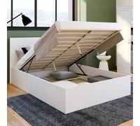 IDMarket – Lit coffre double Seaside avec tête de lit et sommier 140 x 190 cm Blanc