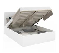 IDMarket – Lit coffre double Seaside avec tête de lit et sommier 140 x 190 cm Blanc