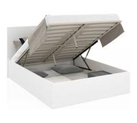 IDMarket – Lit coffre double Seaside avec tête de lit et sommier 140 x 190 cm Blanc