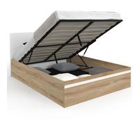 Lit coffre double SEASIDE avec tête de lit et sommier 140 x 190 cm façon hêtre e