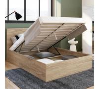 Lit Coffre Double Seaside Avec Tête De Lit Et Sommier 140x190 Cm Façon Hêtre