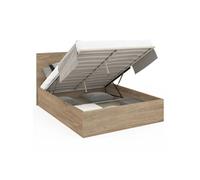 Lit Coffre Double Seaside Avec Tête De Lit Et Sommier 140x190 Cm Façon Hêtre