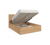 IDMarket - Lit coffre double Seaside tête de lit Juliette sommier 140 x 190 cm, effet lattes et bois