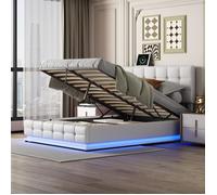 Lit coffre - DREAMMESPACE - 140x200 cm - LED - levage hydraulique - similicuir blanc