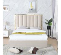 Lit Coffre Effet Laiton Et Velours Maria - Gris - 160x200