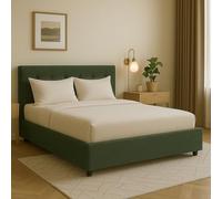 Lit Coffre en Velours côtelé Grosses côtes avec tête de lit capitonnée Kaki 140x190