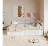 Lit Coffre Enfant 90x200 avec Sommier à Lattes, Canapé Lit 1 Place avec Rangement Hydraulique, Éclairage LED, Teddy velours, Blanc