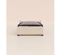 Lit coffre enfant 90x200cm - Beige - Grand volume de rangement - Ouverture sécurisée - Acier recyclable et lattes en bouleau - Tediber
