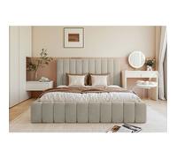 Lit coffre - FIARRO - 180x200 cm - en tissu velours beige clair