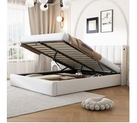 Lit coffre - GUTENT - 140 x 200 cm - PU blanc - 2 places - Dossier inclinable