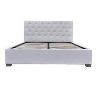 Lit coffre habitat et jardin 142 x 192 x 28 cm en chrome sommier a lattes pour 2 personnes de couleur blanc 1 G