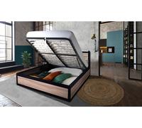Lit coffre industriel Chicago de Sampur : 160 x 200 cm / Bois foncé / Sans matelas