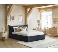 Lit coffre JADE avec tête de lit effet oreiller gros côtelé doux bleu foncé 140x190 BOBOCHIC 140x190 Bleu foncé