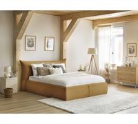 Lit coffre JADE avec tête de lit effet oreiller gros côtelé doux jaune 140x190 BOBOCHIC 140x190 Jaune