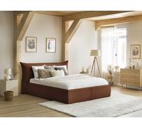 Lit coffre JADE avec tête de lit effet oreiller gros côtelé doux orange 140x190 BOBOCHIC 140x190 Orange