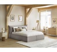 Lit coffre JADE avec tête de lit effet oreiller gros côtelé doux taupe 140x190 BOBOCHIC 140x190 Taupe