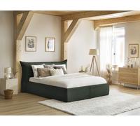 Lit coffre JADE avec tête de lit effet oreiller gros côtelé doux vert 140x190 BOBOCHIC 140x190 Vert