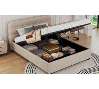 Lit coffre Juneau en velours design nuage de la marque Kocoon : 160 x 200 cm / Velours beige