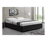 Lit Coffre KENNINGTON 160x200 cm Simili Noir Ouverture à Vérins Épuré | Grand espace sous le couchage pour couettes et coussins, lattes peuplier cadre métal, mousse 25 kg/m³, 4 pieds