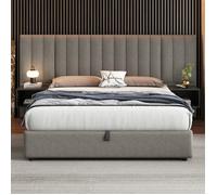 Lit coffre - LANGTU - 160x200 - Tête rembourrée gris - Ports USB Type-C & LED - 4 tiroirs