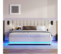 Lit coffre - LANGTU - 180x200 - Tête de lit capitonnée - Bande LED multicolore - Port USB & spot